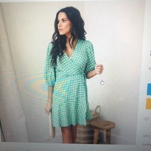 Vici small green gingham wrap dress